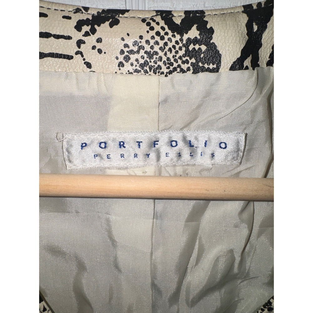 Portfolio Perry Ellis Vest Womens Cream Black Snakeskin Leather Cropped 90s S - Picture 5 of 6